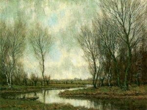 Polder Landscape With Fisherman by Arnold Marc Gorter