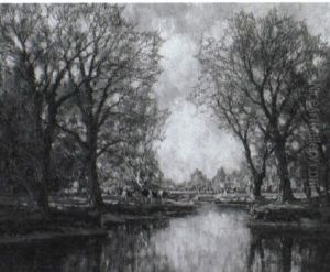 Cows By A Wooded River by Arnold Marc Gorter