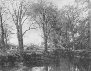 An Autumn Landscape With Cows Watering By A Stream by Arnold Marc Gorter