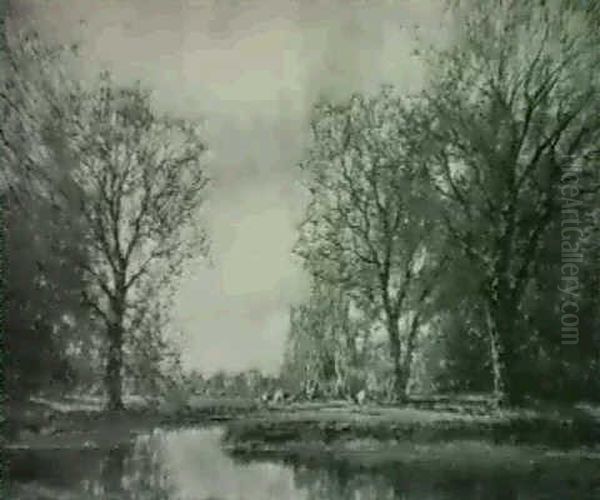 Cattle By A Stream In Autumn - view 1