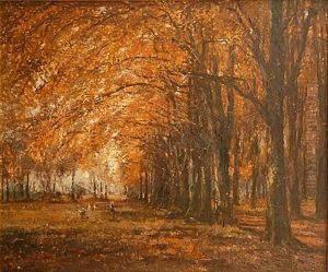 Herfstlandschap Met Spelende Kinderen