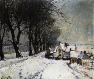 De Scheldedijk En Het Kerkje Van Vlassenbrouck Onder De Sneeuw by Pieter Gorus
