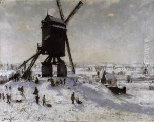 Sneeuwpret Bij De Molen by Pieter Gorus