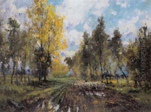 Dreef Met Schaapherder En Kudde by Pieter Gorus