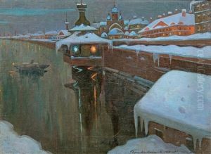 Town At Night by Ivan Silych (Silovich) Goryushkin-Sorokopudov