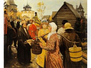 Markttag In Der Stadt by Ivan Silych (Silovich) Goryushkin-Sorokopudov