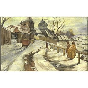Winter Scene, Russian Village by Ivan Silych (Silovich) Goryushkin-Sorokopudov