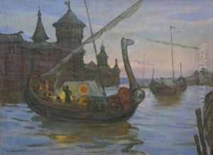 Drakkar Sur La Volga by Ivan Silych (Silovich) Goryushkin-Sorokopudov