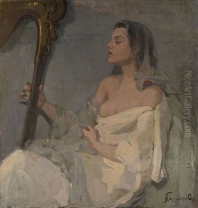 The Harpist by Ivan Silych (Silovich) Goryushkin-Sorokopudov