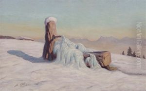 Abreuvoir Sous La Neige Dans Les Alpes Vaudoises by Albert H. Gos