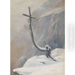 Verschneite Berglandschaft Mit Wegkreuz Verschneite Berglandschaft Mit Wegkreuz