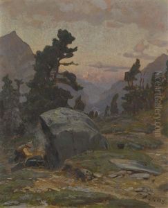 Gebirgslandschaft Im Abendrot by Albert H. Gos
