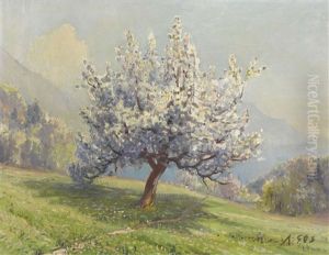 Bluhender Apfelbaum Oberhalb Eines Sees by Albert H. Gos
