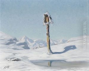 Verschneite Berglandschaft Mit Wegkreuz Verschneite Berglandschaft Mit Wegkreuz