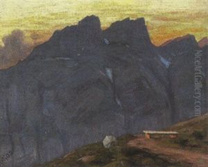 Gebirgslandschaft Bei Untergehender Sonne by Albert H. Gos