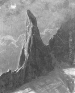 Felsspitze Im Walliser Hochgebirge Bei Vollmond by Albert H. Gos