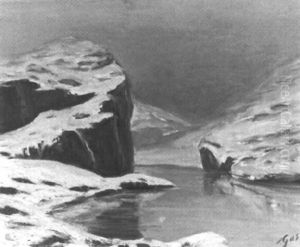 Schneebedeckte Felsenlandschaft Mit Zugefrorenem See by Albert H. Gos