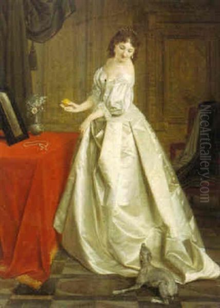 Eine Dame In Langem Kleid In Einem Interieur - view 1