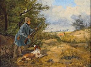 Jager Mit Jagdhund Auf Der Pirsch by Karl Goeser