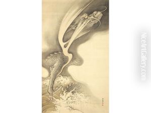 A Three-clawed Dragon Emerging Out Of Water Surging Towards The Sky by Matsumura Goshun
