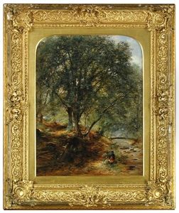 Two Children Picnicking By A Woodland Stream by William Gosling