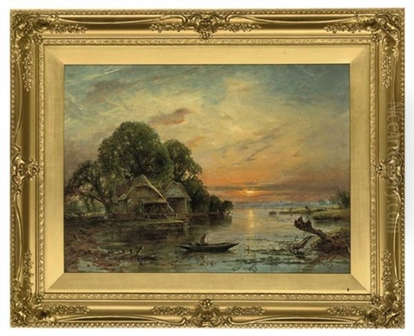An Angler On The River At Sunset - view 1
