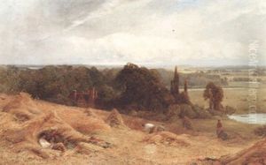 Harvesting At Woodcliff On The Thames by William Gosling