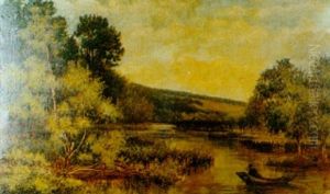 Punting, Possibly On The Upper Reaches Of The Thames by William Gosling