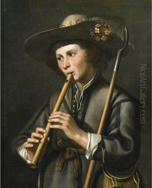 A Shepherd Playing The Pipes - view 1