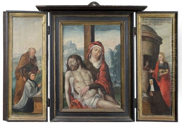 Pieta Entre Les Donateurs Et Leurs Saints Patronymes (triptych, Various Sizes) - view 1