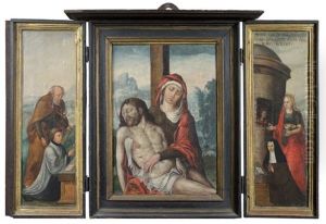 Pieta Entre Les Donateurs Et Leurs Saints Patronymes (triptych, Various Sizes)
