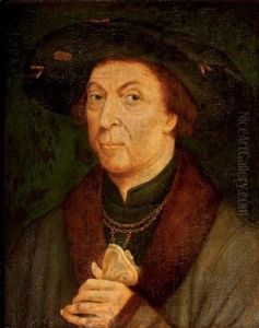 Portrait Of A Nobleman In A Grey Fur-lined Coat Over A Black Costume And A Black Hat With Pilgrim Signs