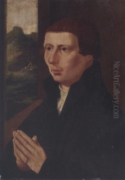 Portrait Of A Young Man In A Black Coat And White Chemise, A Landscape View Through A Window Beyond - view 1