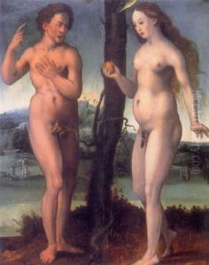 Adam And Eve In The Garden Of Eden by Jan Gossaert