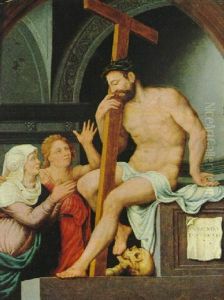 Christus Auf Dem Grabe Sitzend Mit Dem Kreuz Und Zwei Heiligen Frauen Christus Auf Dem Grabe Sitzend Mit Dem Kreuz Und Zwei Heiligen Frauen
