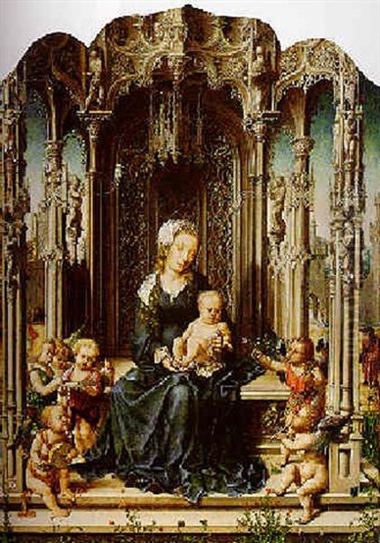 The Madonna And Child Enthroned Accompanied By Six Music-making Angels - view 1