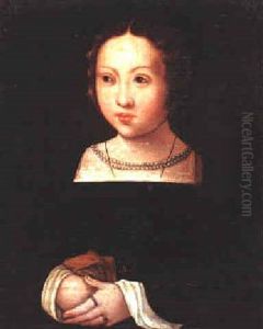 Portrait Of A Girl, Bust Length, Wearing A Double String Of Pearls, Clasping A Pair Of Gloves
