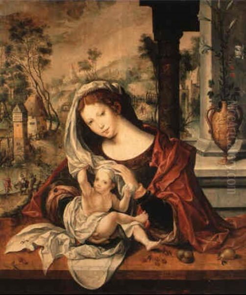 The Madonna And Child , The Flight Into Egypt In A Wooded Valley Beyond - view 1