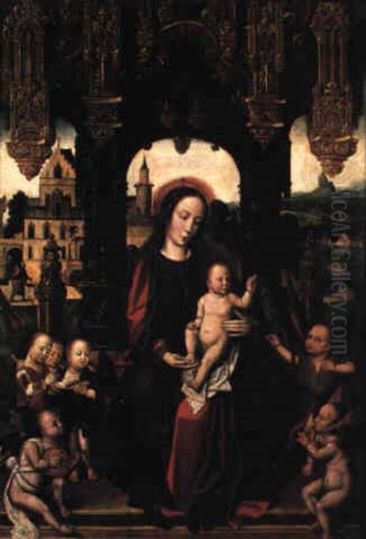 Madonna And Child Enthroned, Angels Nearby - view 1