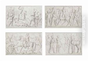 Trompe L'oeil Bas-reliefs: Monks Fleeing Before A Napoleonic Officer; A Napoleonic Officer Talking With His Men; A Napoleonic Officer Being Cheered By His Men; A Napoleonic Officer On The Battlefield (set Of 4) by Nicolas Louis Francois Gosse