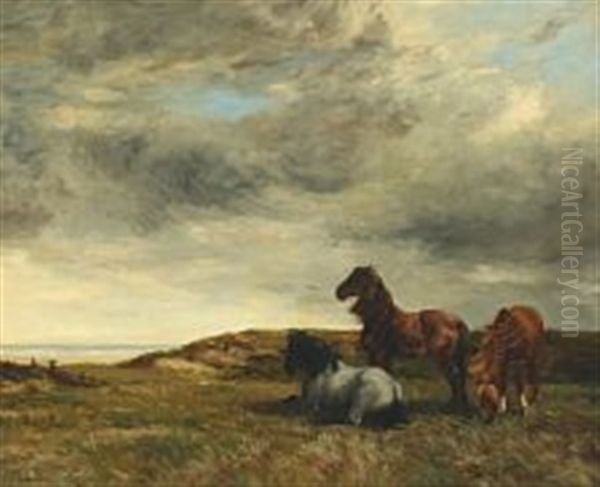 Horses In The Dunes Overlooking The Ocean - view 1
