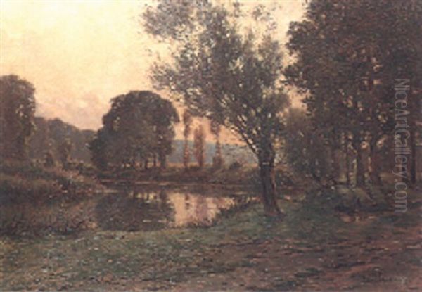 A Wooded River Landscape, Sunset - view 1