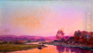 Coucher De Soleil Sur La Riviere by Maurice Gosselin-Parelle