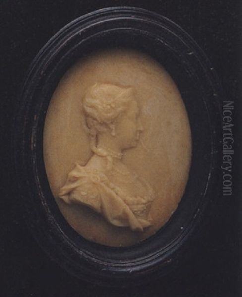 Augusta, Princess Of Wales, Wearing Lace Trimmed Decollete Dress, Cloak, Necklace And Choker, Pearl Earring And Pearls In Her Upswept Hair - view 1