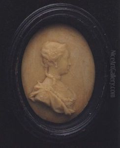 Augusta, Princess Of Wales, Wearing Lace Trimmed Decollete Dress, Cloak, Necklace And Choker, Pearl Earring And Pearls In Her Upswept Hair