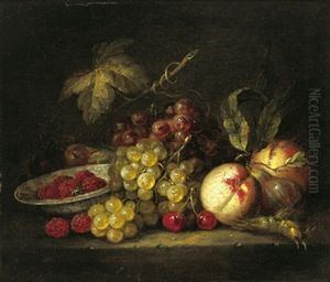 Stillleben Mit Himbeeren, Weintrauben, Kirschen Und Pfirsichen by Gerard Goswin