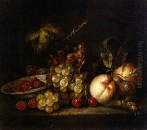 Nature-morte De Raisins, De Peches Et Coupe De Framboises Nature-morte De Raisins, De Peches Et Coupe De Framboises