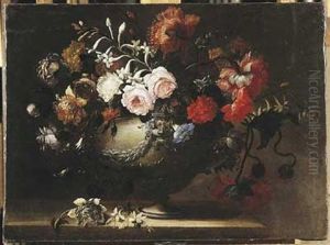 Nature Morte Au Vase De Fleurs Sur Un Entablement