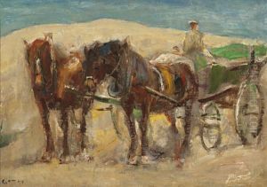 With A Carriage In The Dunes Near Domburg by Moricz Goth