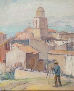 The Painter Working In St.-tropez (self-portrait) by Moricz Goth